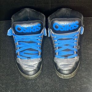 Well-Loved Osiris Black and Blue High-Top Sneakers